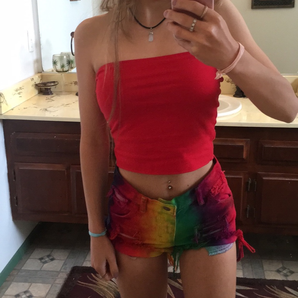 Rainbow ripped high waisted shorts